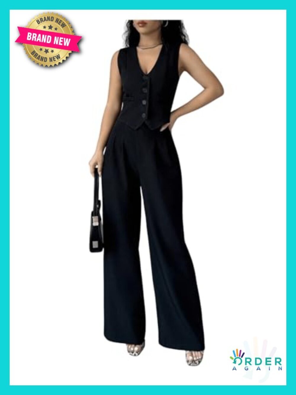 Sleeveless Button Down Vest Blazer & Wide Leg Pantsuit Set - Women's Business